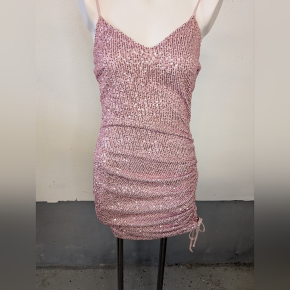 Windsor Dresses & Skirts - Barbie Pink Side Tie Bodycon Sequin Mini Dress By Size L